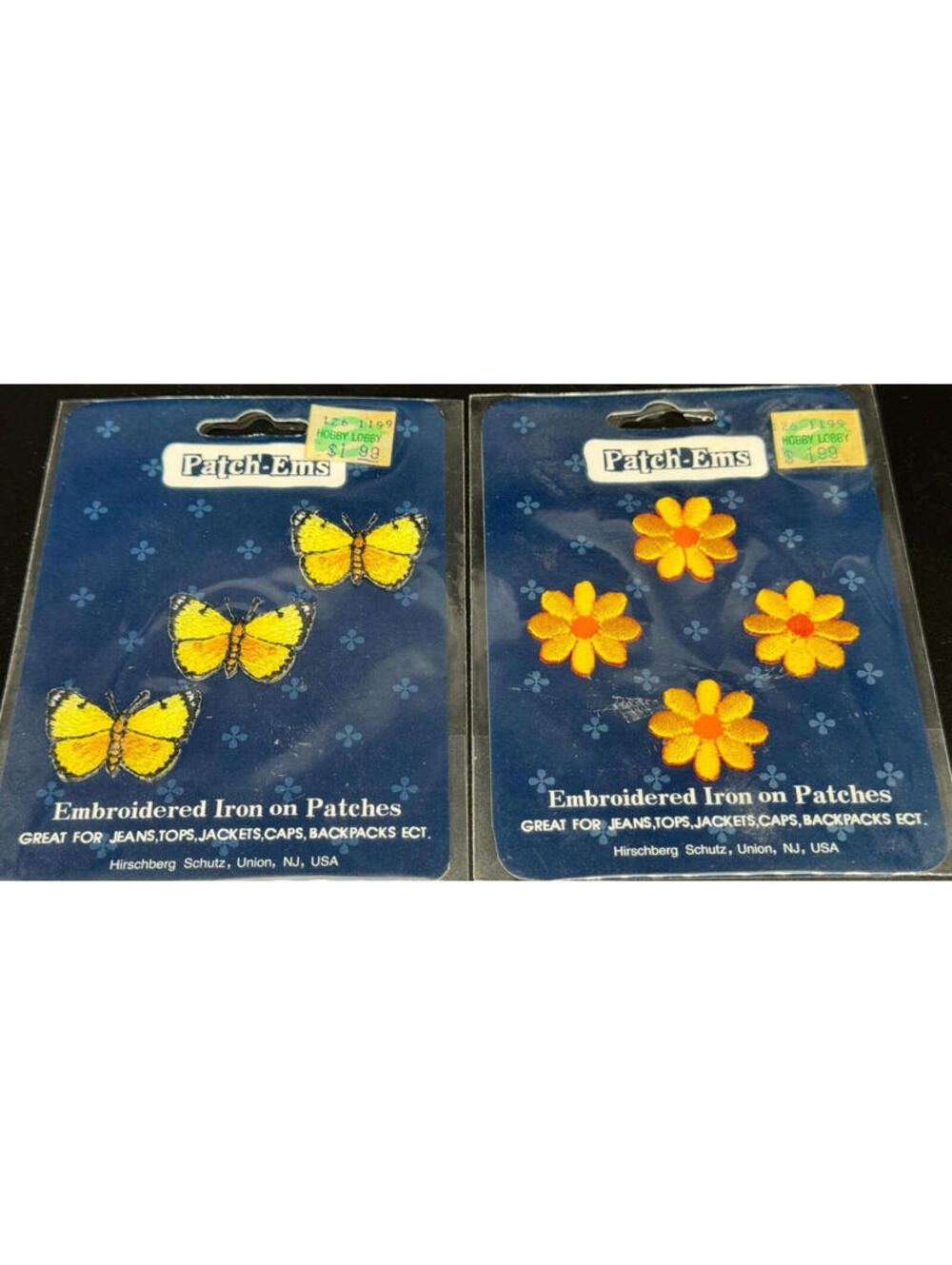Patch ems Iron-On Patch Applique VTG 2 Packs Butterflies & Daisies